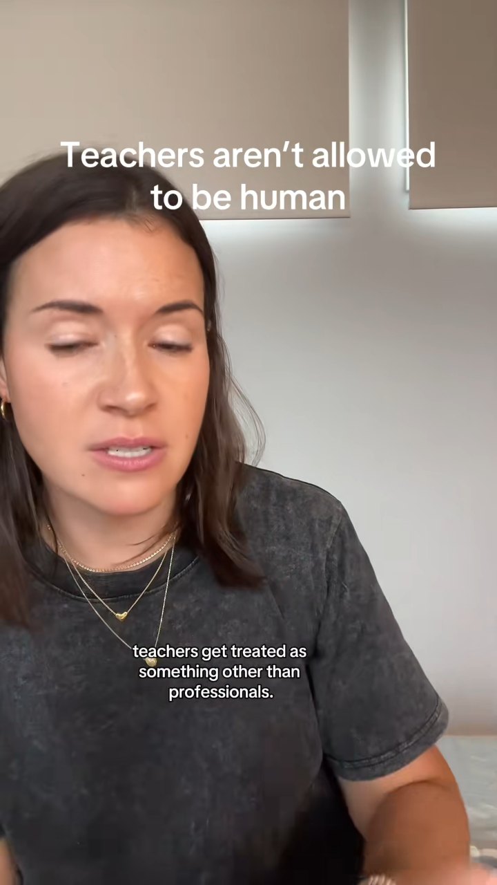 Evidence Based Kate explaining why teachers are treated as something other than professionals in her most-watched TikTok