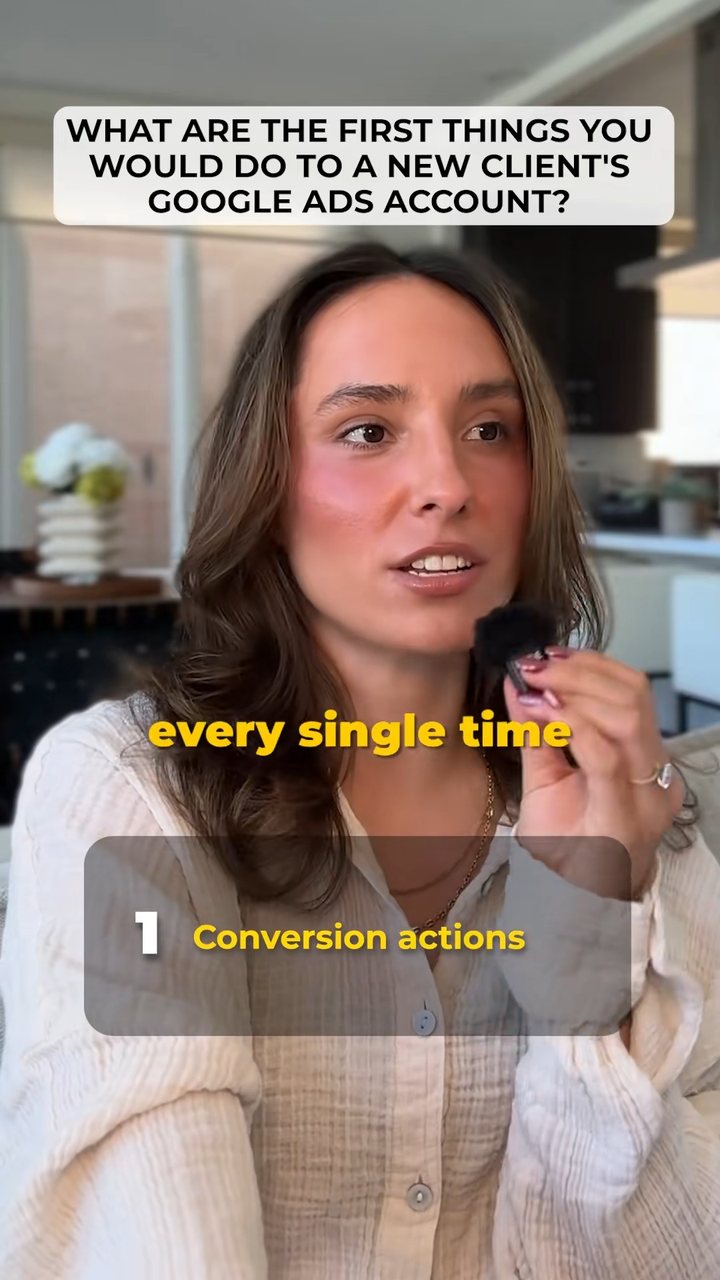 Jessie Hackett explaining why conversion actions are the first thing to check in a new client's Google Ads account