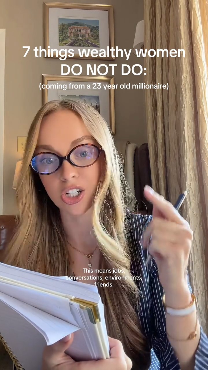 Natalie Dragt explaining seven things wealthy women do not do in her most-watched TikTok